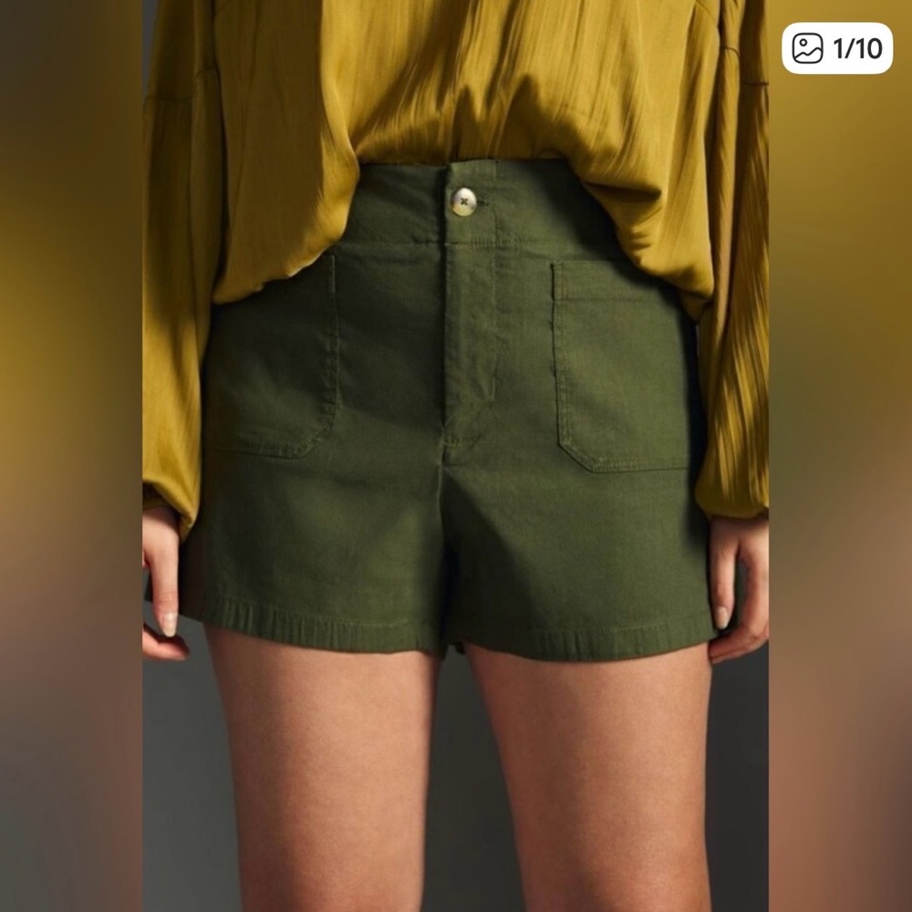 Mauve High-Waist Olive Green Utility Shorts
